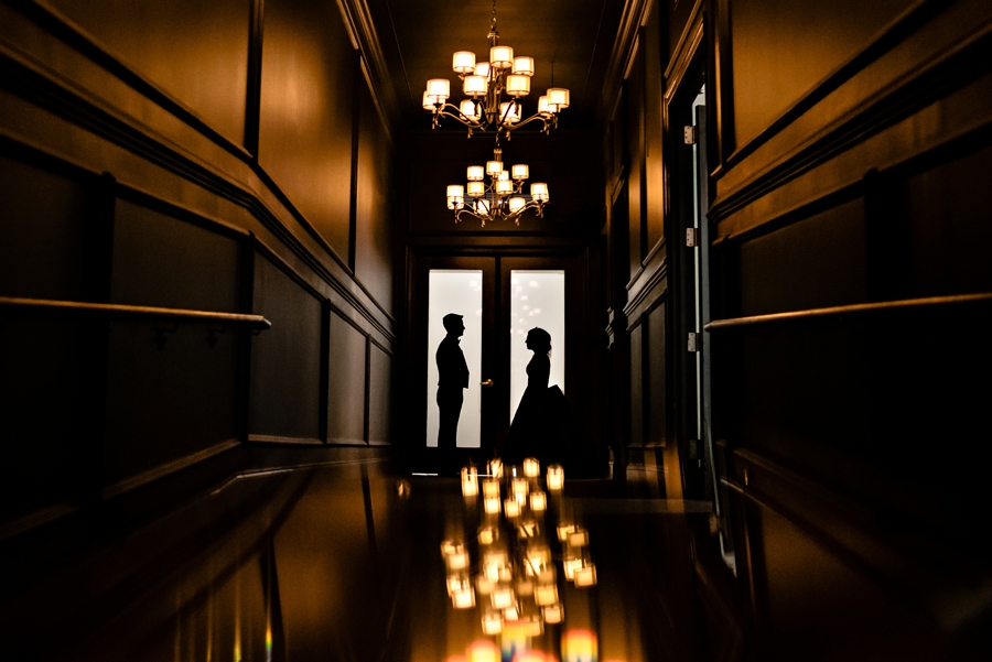 A silhouette of a wedding couple at Vie in Philadelphia.
